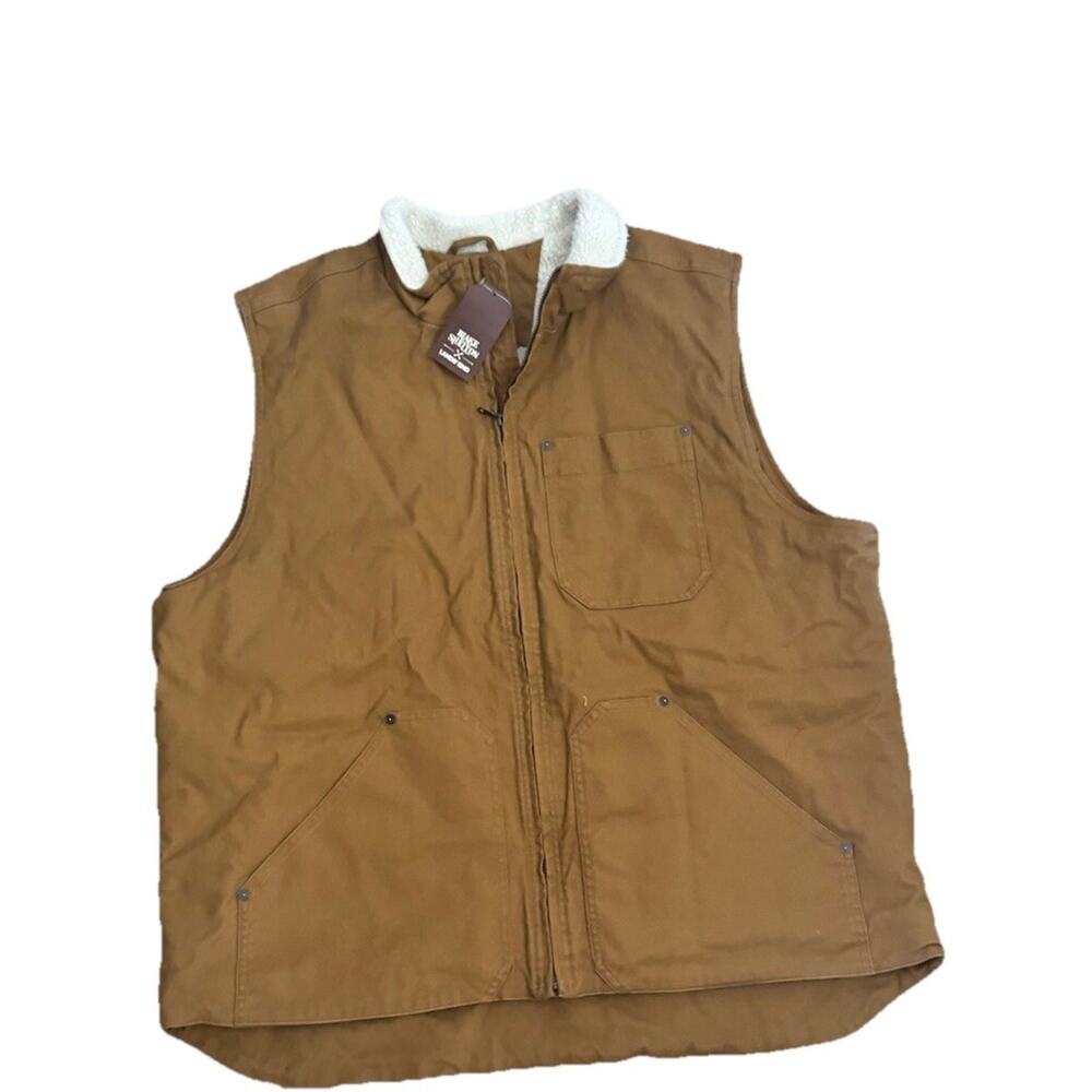 NWT Lands’ End Blake Shelton Sherpa Lined Duck Canvas Vest Cognac Brown XL Men